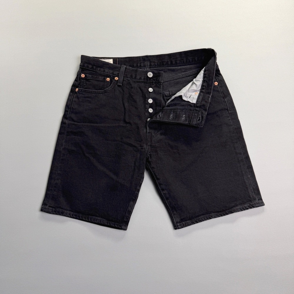 Levi's 501 Premium Denim Shorts Size 34 XX Big E Bat Wing Black Button Fly Jorts